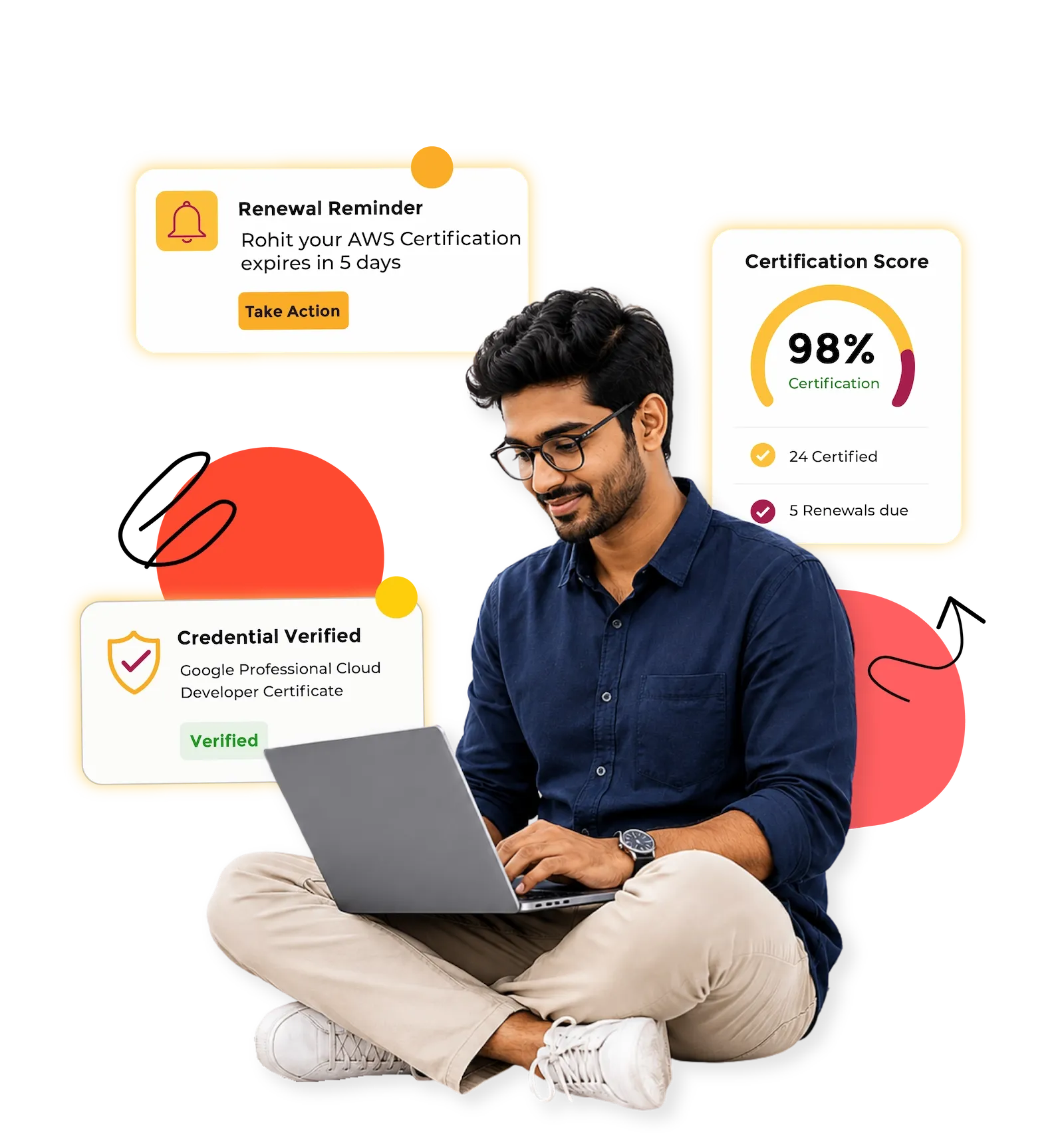Professional using a laptop to manage workforce certifications
